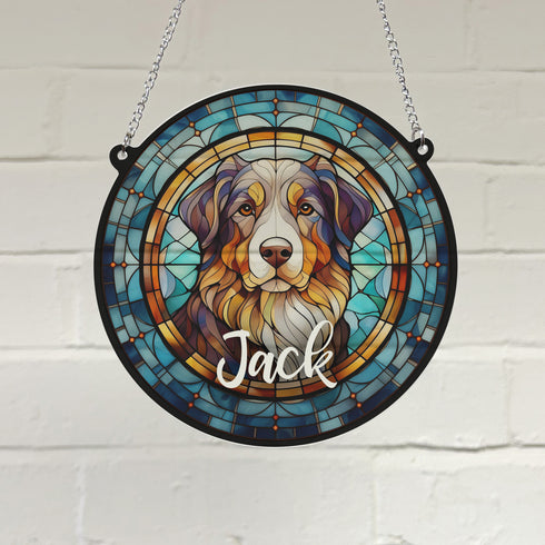 Bernese Mountain Dog Personalised Stained Glass Effect Suncatcher